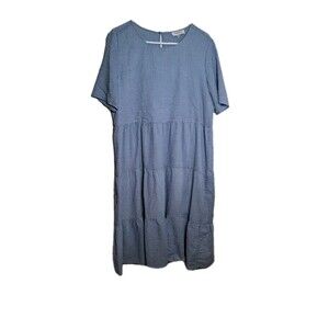 Blue Gingham Tiered Midi Cotton Blend Lined Dress XL Homestead Cottage Core